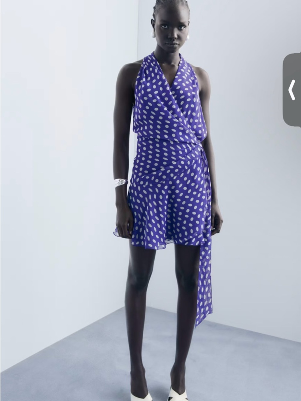Purple Polka Dot Sleeveless Wrap Dress with White Dots
